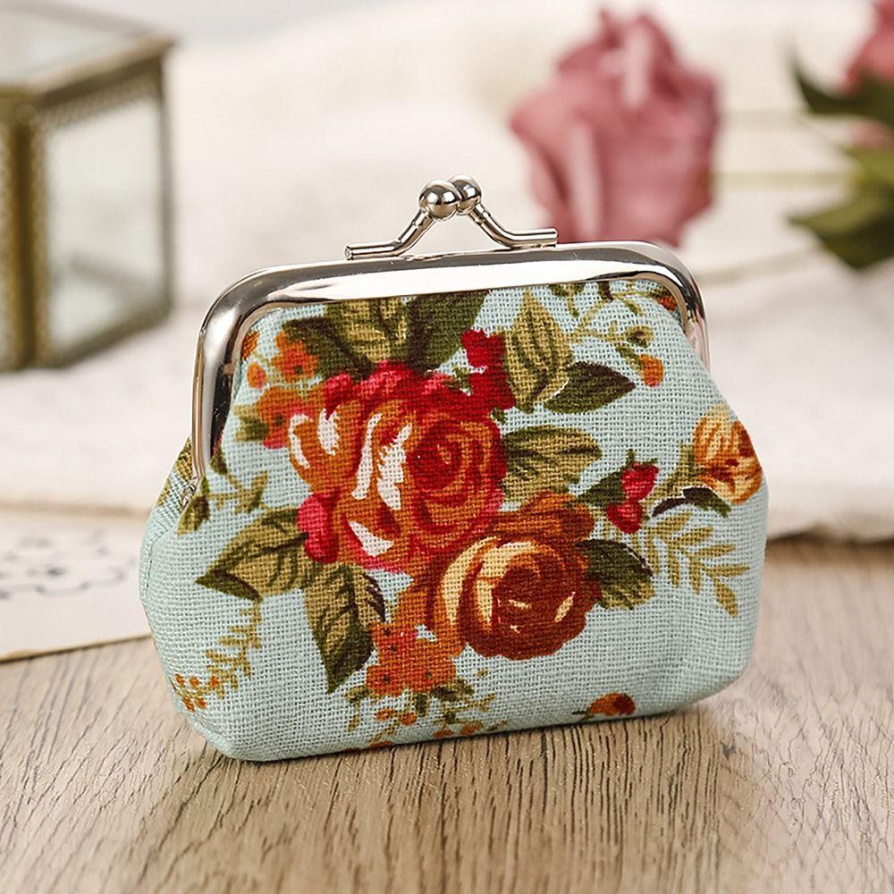 Vintage Floral Coin Purse Ethnic Style Iron Mouth Clip Change Money Organizers PU Cash Pouch Gift Bag