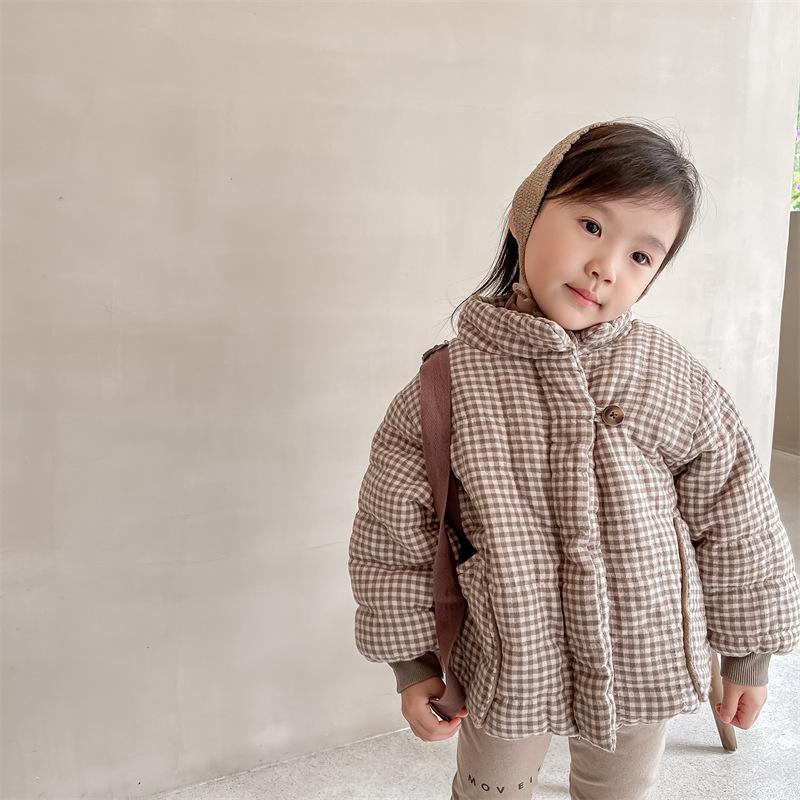 Deer Jonmi New Winter Toddlers Kids Plaid Thicken Coats Korean Style Fleece Lining Children Warm Outerwear