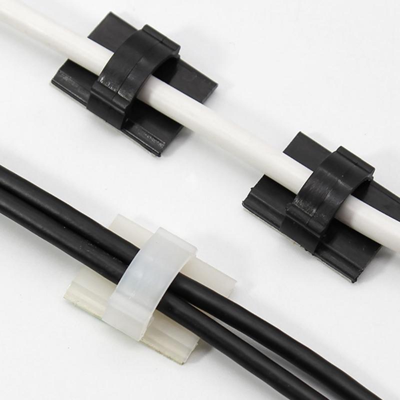 10x White Black Cable Clamp Adhesive Wire Clip Tie Fixer Mounting Desk Line Holder Management Fastener