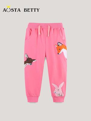 Europese Meisjes Gebreide Katoenen Broek met Dierlijke Patch Borduurwerk - Herfst Collectie