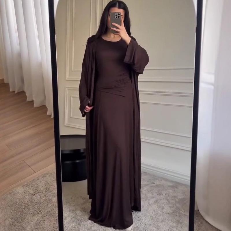 2025 Autumn Versatile Headscarf, Short Sleeve, Midi Skirt Three-piece Set