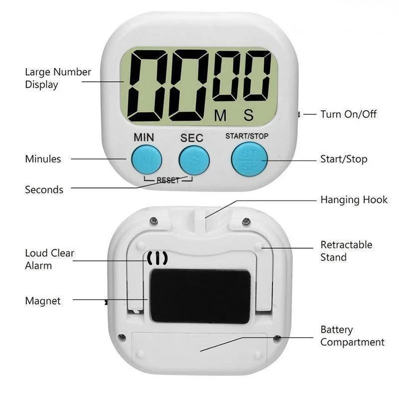 Sports Home Alarm Timer Clock Electronic Kitchen Digital Chronometer Magnetic Cooking LCD Stopwatch Countdown Reminder Tool Egg