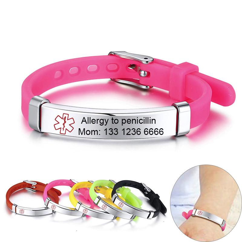 Personalizza Braccialetti ID Medico di Allerta Personalizzati per Ragazzi Ragazze Acciaio Inossidabile Antiallergico Silicone Info di Promemoria di Emergenza