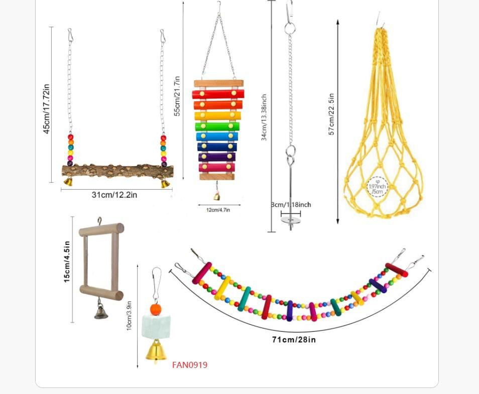 

Combination Set Bird Toys Parrot Gnawing Piano Chicken Fruit Fork Mirror Bird Cage Accessories Pet Products