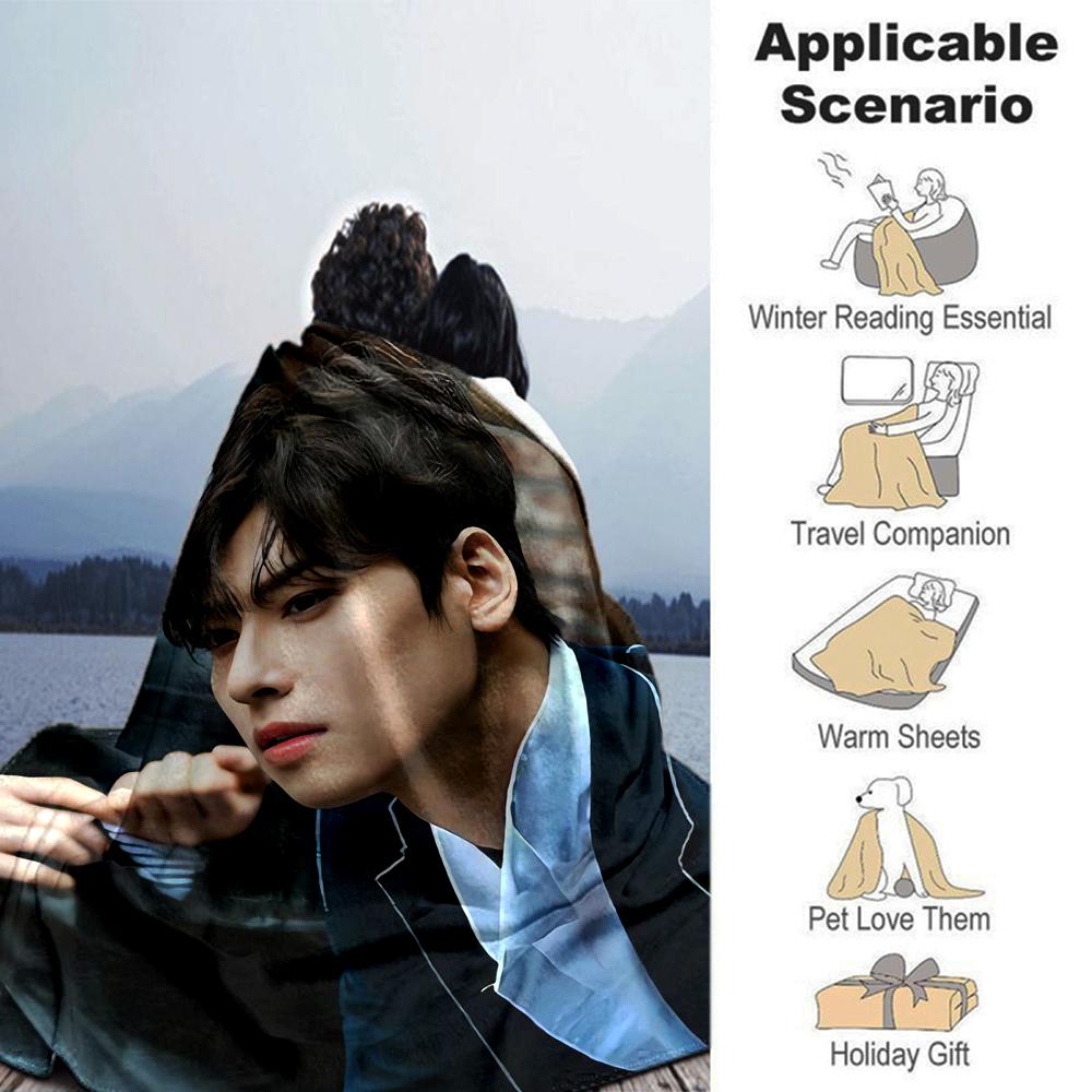 1Pc Cha Eunwoo Blanket Soft Comfortable Polyester Blanket All Seasons Use Suitable Bedroom Office Outdoor Ideal Christmas Gift Choice Print Home Blank