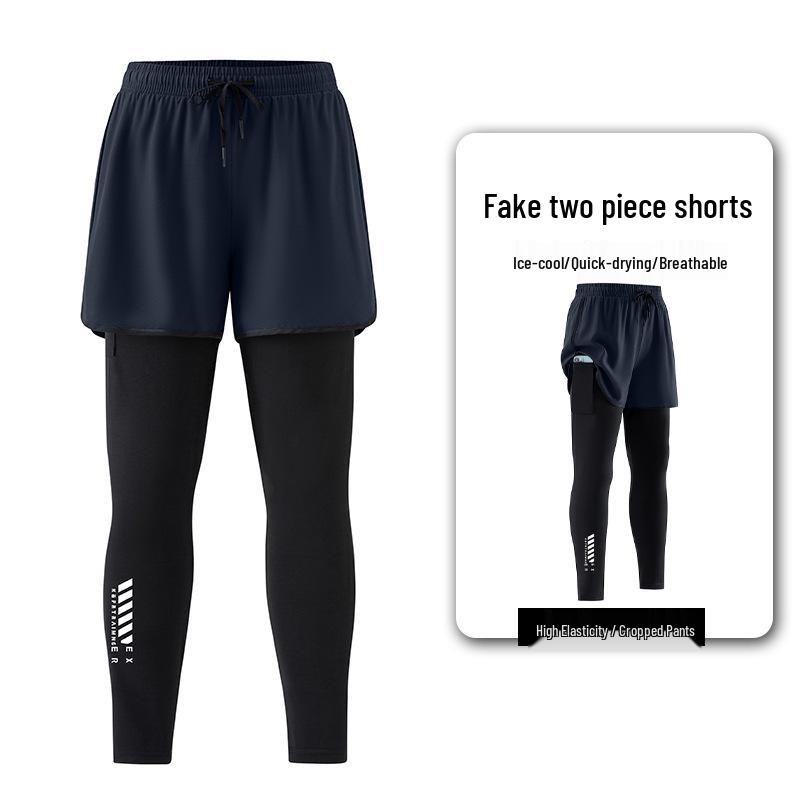 Herren Zwei-Schichten Schnelltrocknende Elastische Laufhose L dunkelblau