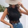 Female Summer Sexy Hollow Solid Color Geometric Figure Female Top Lace Chiffon Shirt