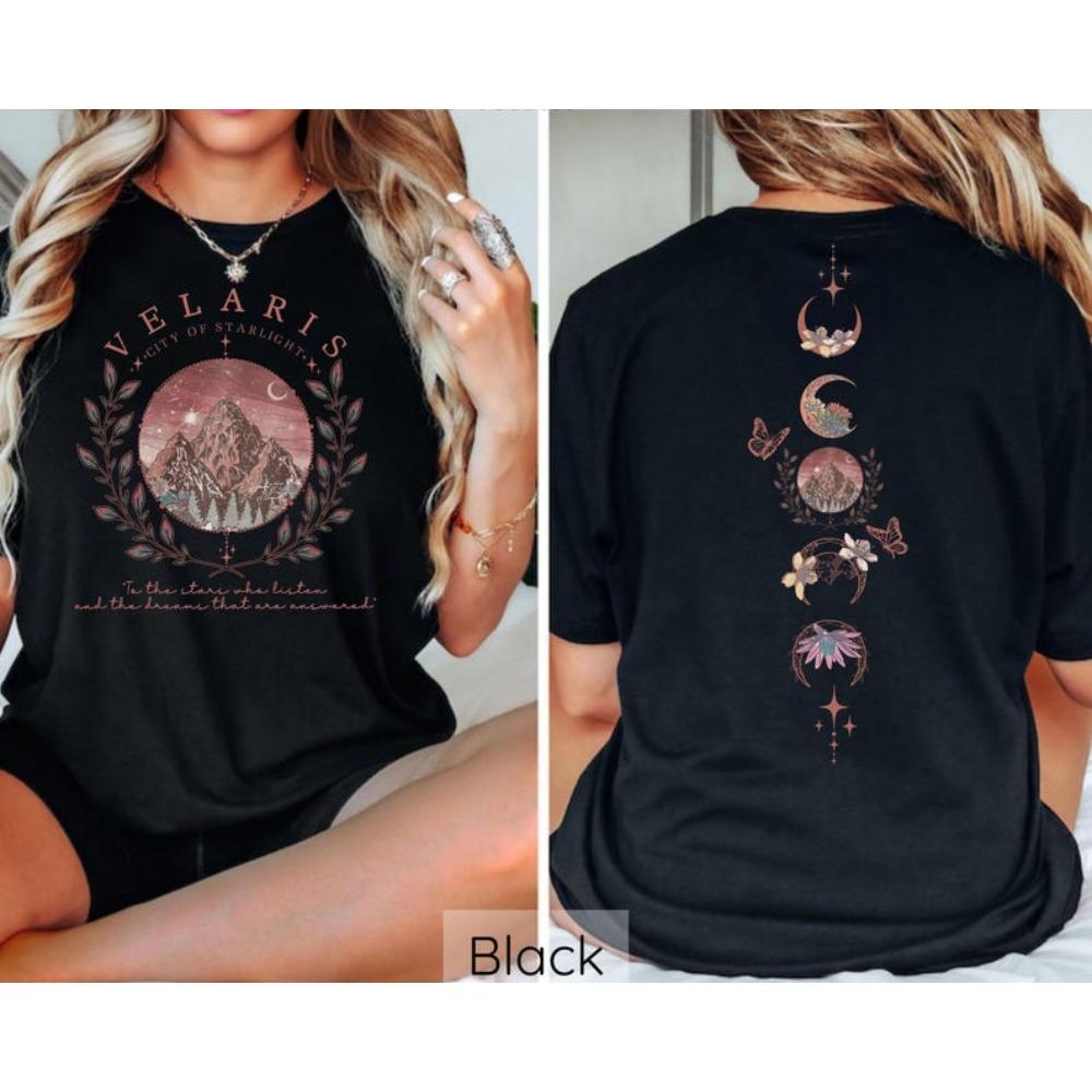 Velaris City of Starlight Front Back Print Graphic T Shirt Women Cotton Lover Fantasy Reader Casual Daily Outfit