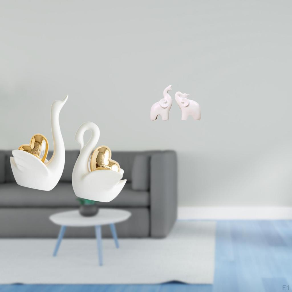 Elegant Swan And Elephant Figurines Set Unique Tabletop Ornaments for Home Decor Entrance Bookshelf