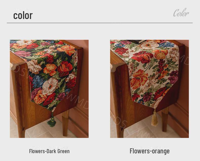 French High-End Fabric Tassel Table Runner for Living Room or Dining Room