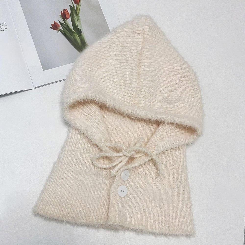Solid color Women Balaclava Hat and Scarf Integrated Windproof Cap Knitted Pullover Hat Outdoor