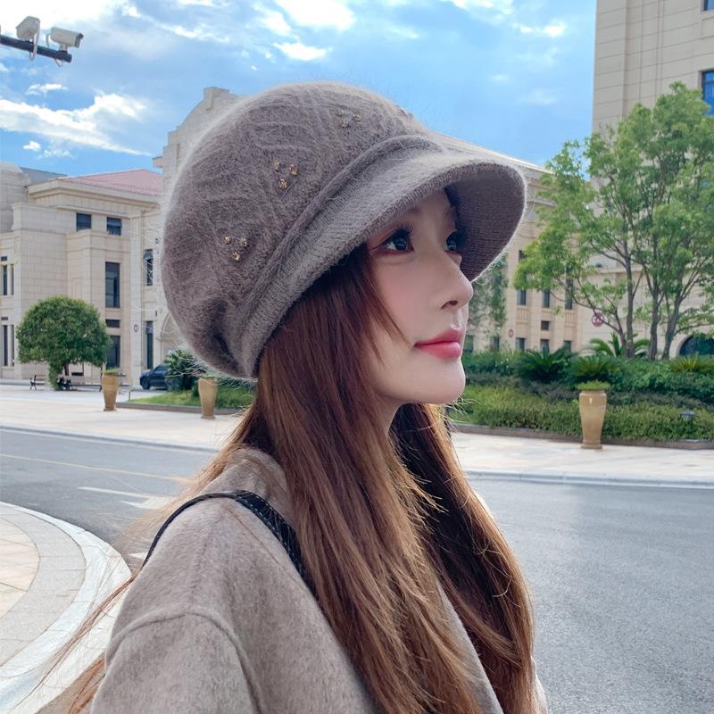 Autumn And Winter Hats, Women'S Hats, Big Brims, Plush Warm Wool Hats, Thickened Knitted Hats, Showing A Small And Versatile Face