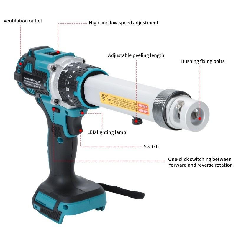 Cordless Brushless Wire Stripper 2-Speed Adjustment Wire Cable Stripping Machine 50-300mm Cut Range Stripping Pliers