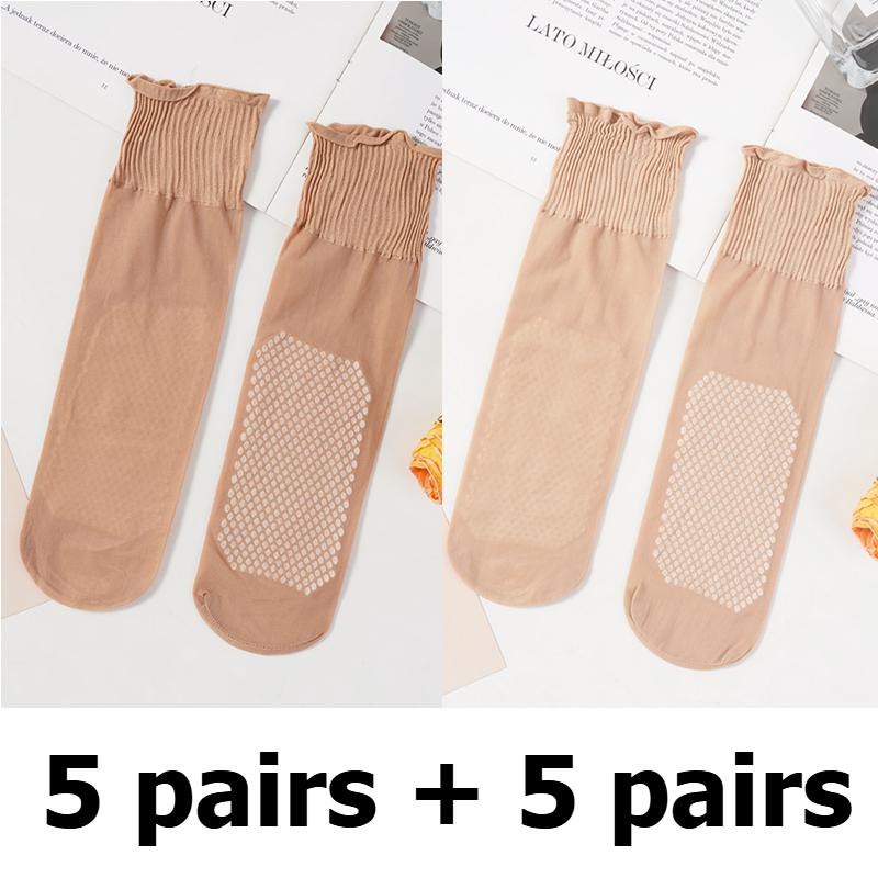 10 Pairs Cheap Wholesale Ruffled Loose Stockings Mid-tube Women's Socks Spring and Summer Thin Stockings Women's Breathable and Non-slip Crystal Socks