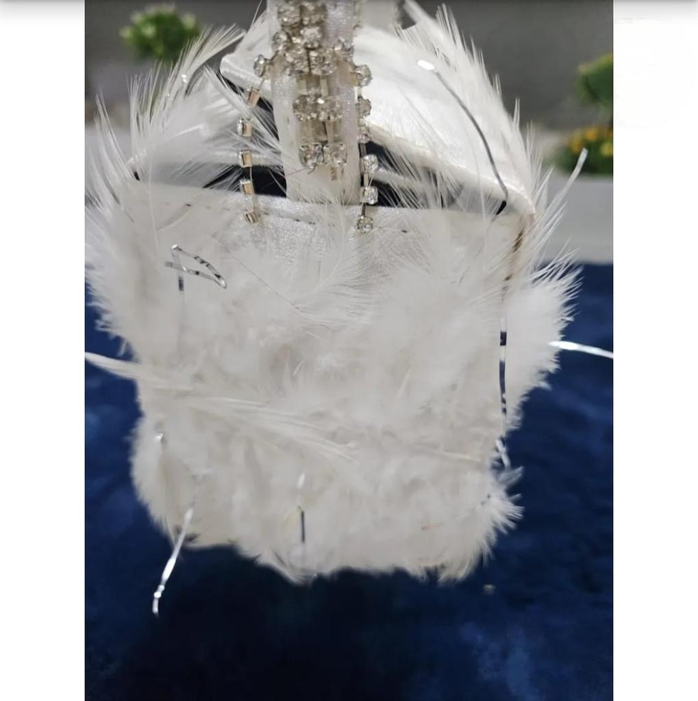 Luxus Weiße Feder Handtasche Designer Abendtasche mit Strassgriff Elegante Hochzeits-Clutch Party- & Cocktailtasche Geschenk für Sie