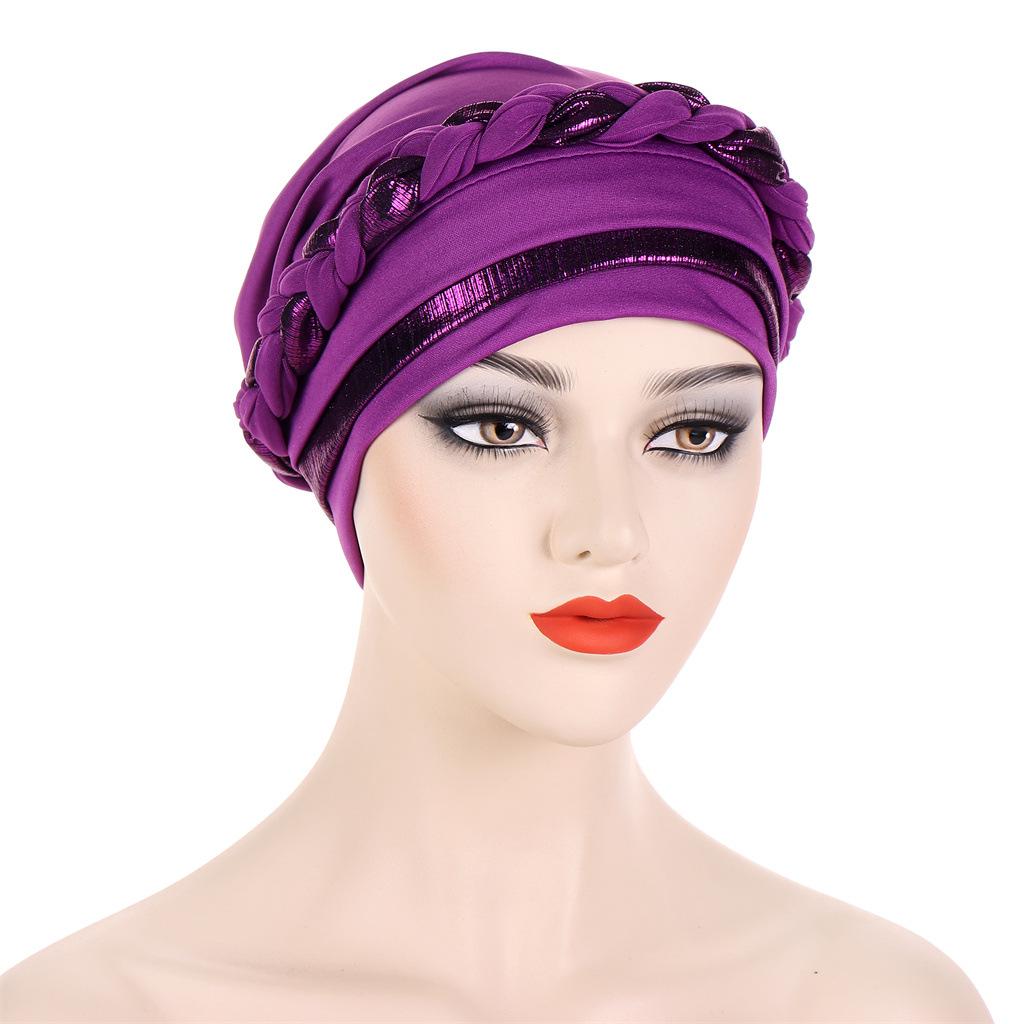 New Multicolor Short Braid Colorblock Muslim Hijab Cap – Fashionable European & American Pullover Hat