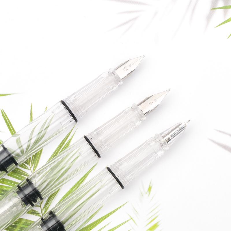 Transparent Slender Gold Fountain Pen with Bent Nib - Fine Point Calligraphy Pen for Students