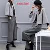 2025 Women's Plus Size Woolen Two-Piece Suit: Short Coat & Wide Leg Pants for Autumn/Winter Fashion.