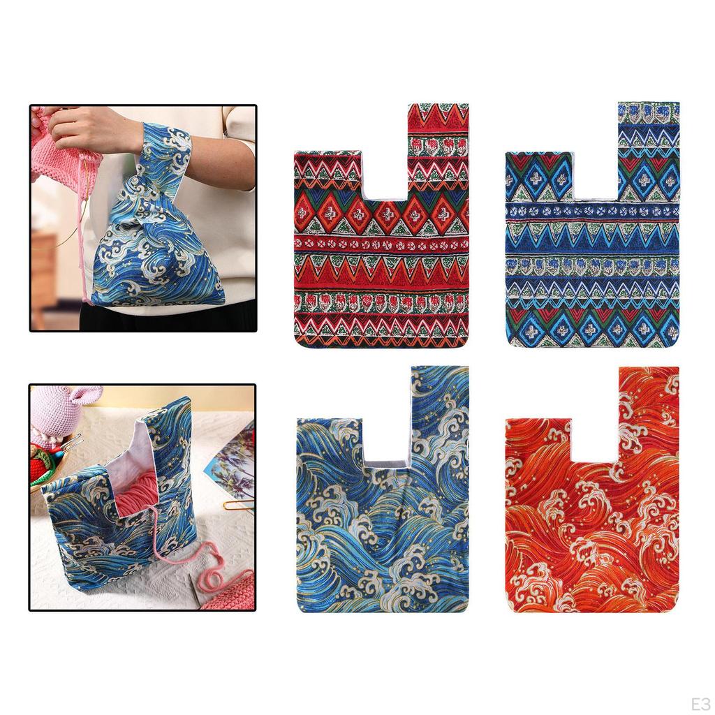 Knitting Tote Bag Kabelka na zápästie Roztomilé háčkovanie Ženy Darčekový prenosný organizér priadze pre