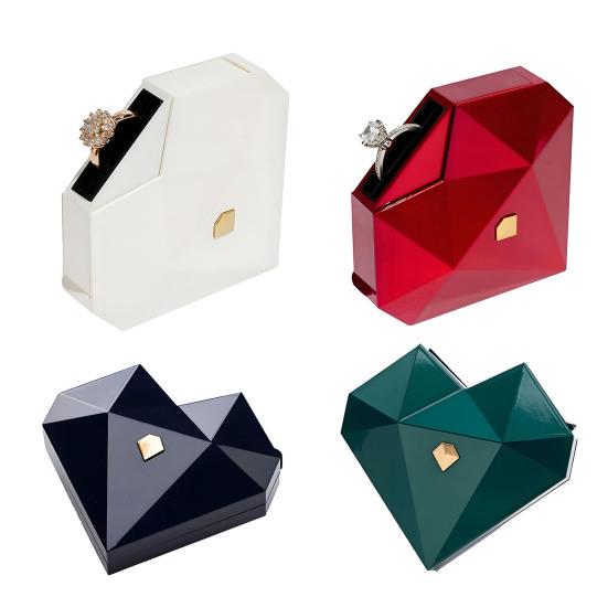 Heart Shaped Ring Gift Box with Soft Flannel Lining Polished Texture Automatic Opening Artistic Engagement Box Romantic Jewelry Storage Box