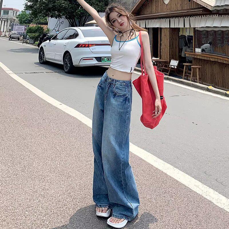 

Women s Tie-Dye High-Waisted Wide-Leg Jeans - Spring & Autumn 2024 Collection XL синий