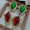 Vintage Light Luxury High-End Geometric Leaf Pleated Rhombus Gem Earrings Fashion Temperament Love Earrings Women