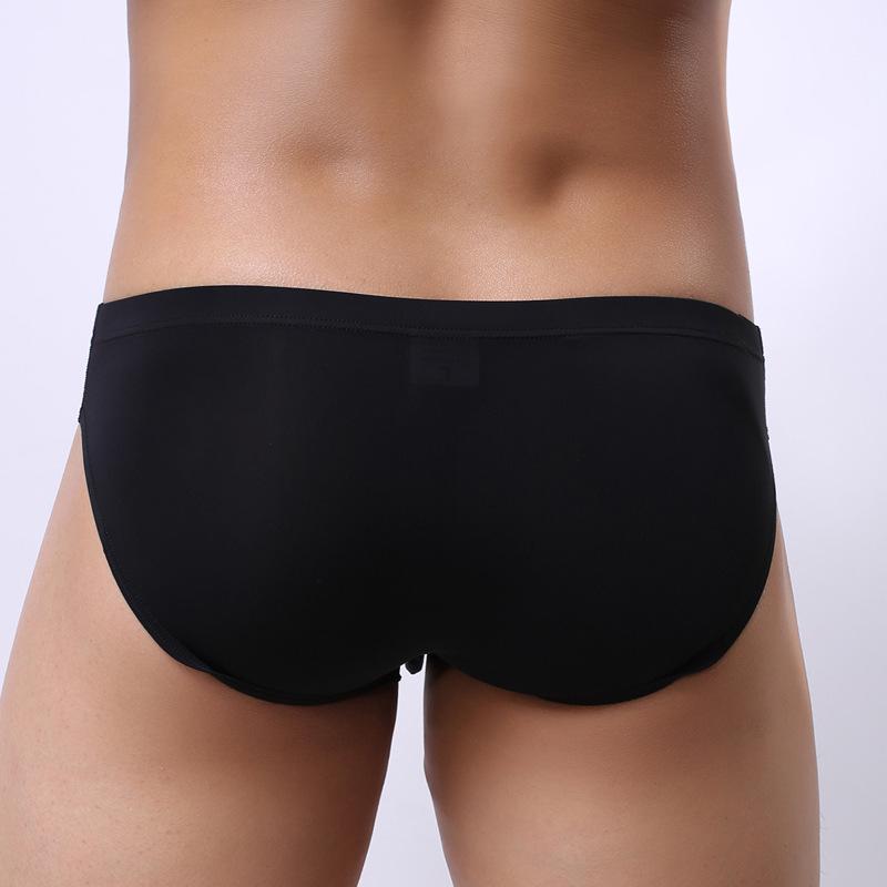 Men's Ice Silk Triangle Briefs: Transparent, Sexy, Solid Color, Loose Waistband.