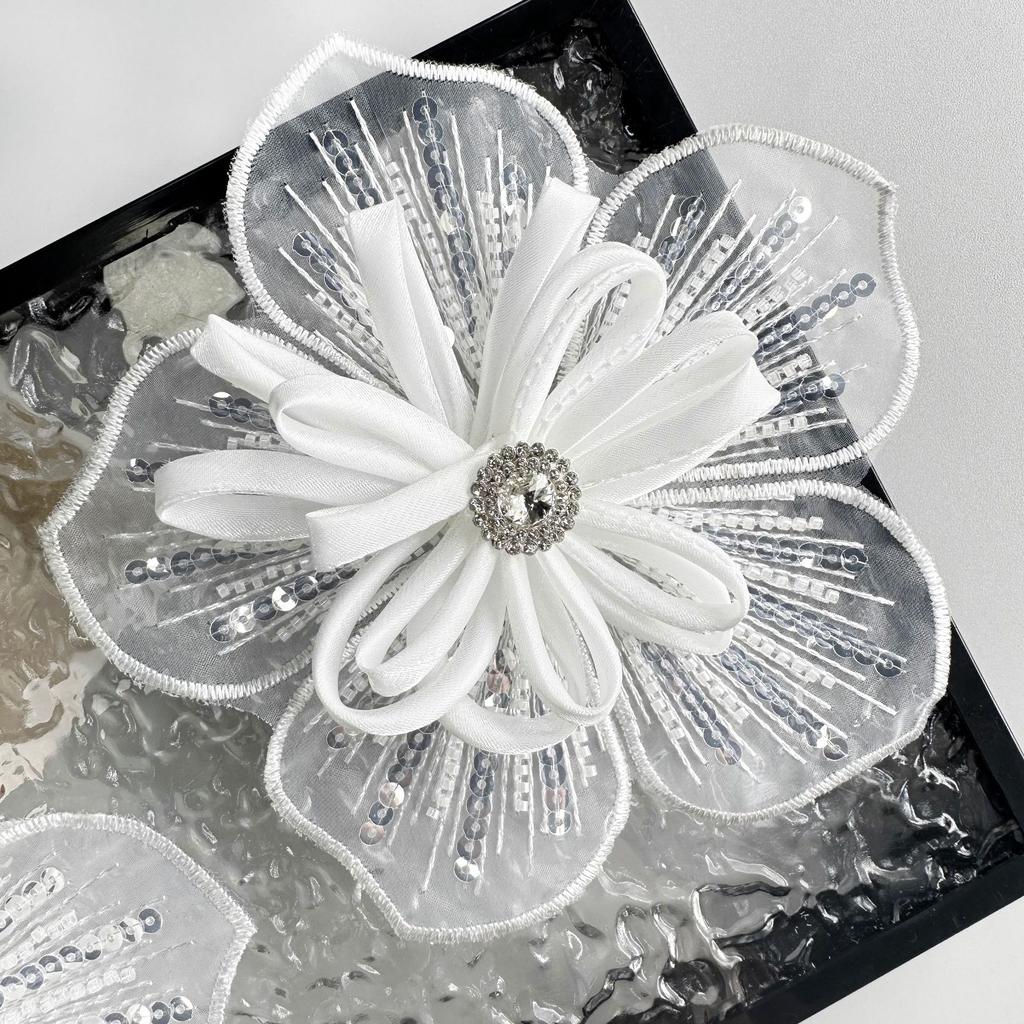 White Organza Beads Three-Dimensional Flower Clothing Hair Accessories Headgear Dress Wedding Dress Decoration Corsage Cloth Sticker Accessories