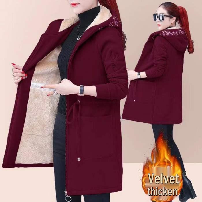 Women's 2025 Mid-Length Velvet Lambswool Plush Coat - Loose, Trendy, Plus Size, Autumn/Winter Cardigan Hoodie