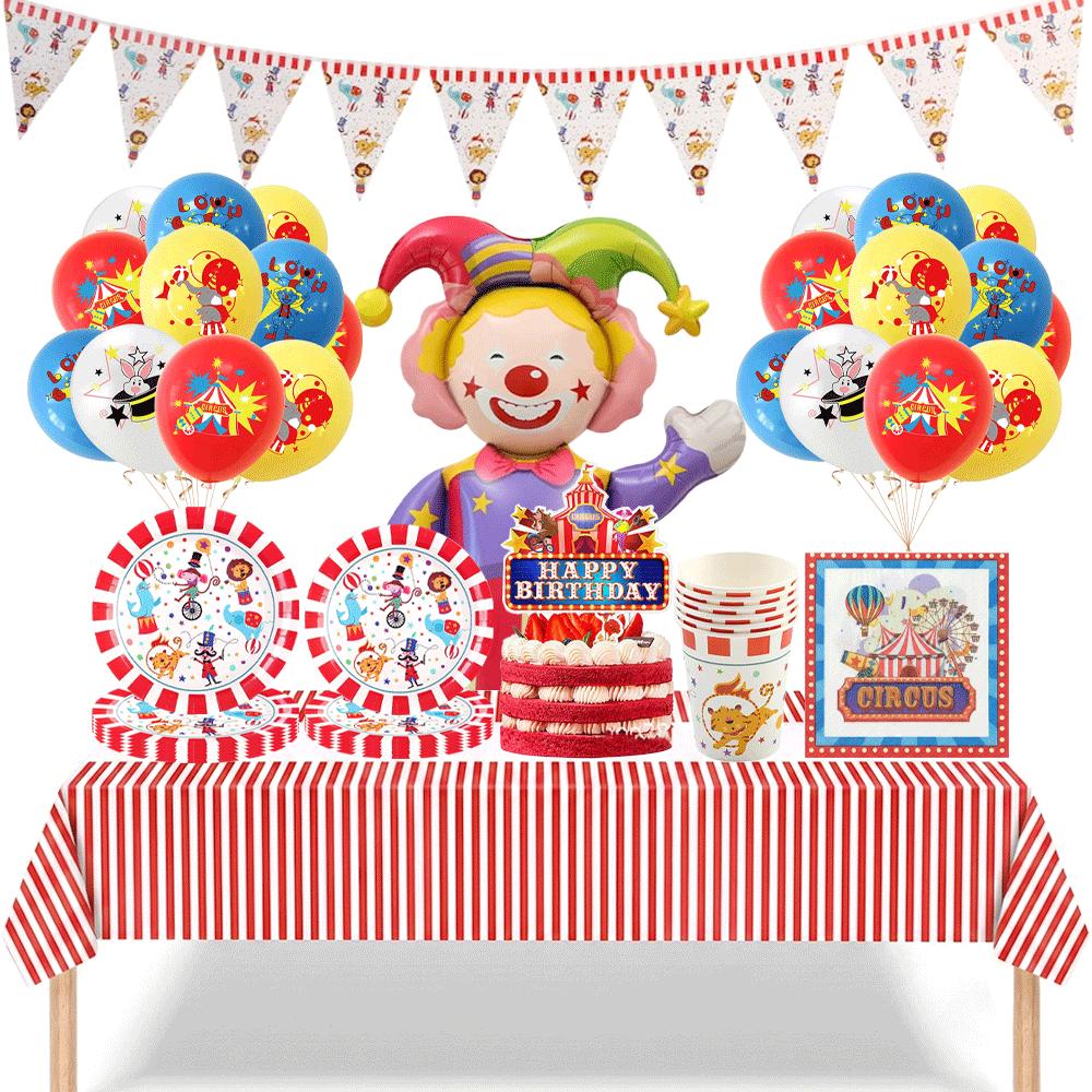 Circus Theme Party Supplies Carnival Animal Paper Plates Cups Tablecloth Balloons Clown Kids Birthday Decor Baby Shower Favors