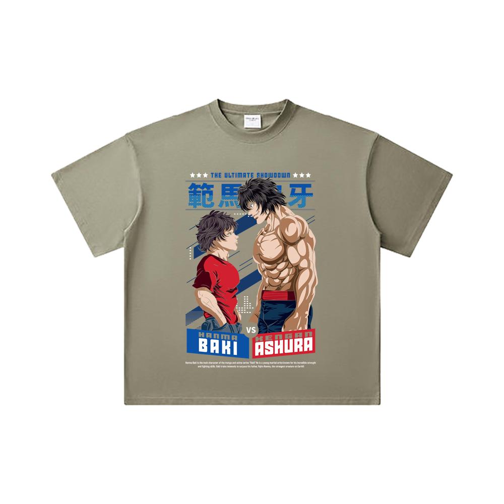 260 GSM Double Yarn 32 Count 100% Cotton Baki V2 Baki Ashura Print Unisex Heavy Cotton T Shirt