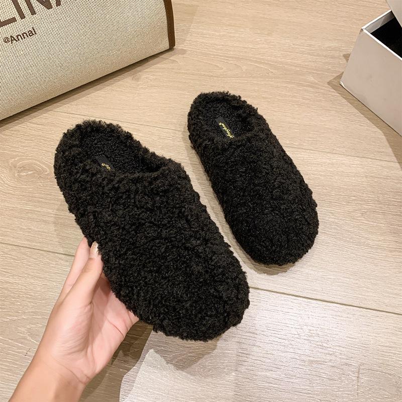 Mao Mao slippers women's outer wear 2025 autumn and winter new thick-bottomed versatile velvet one-pedal cotton mop head half slippers women