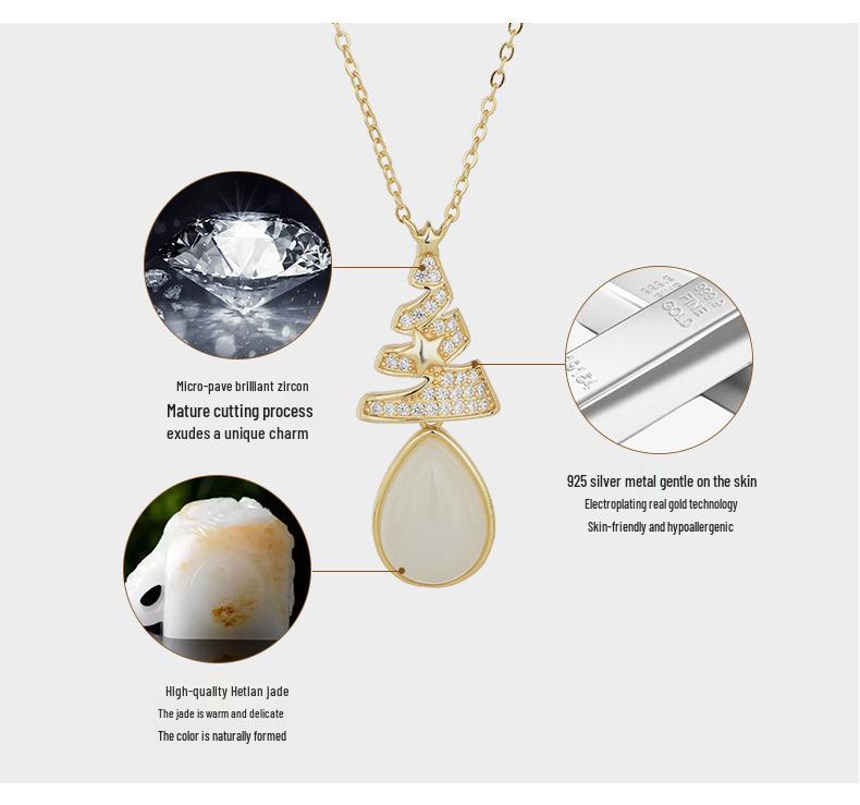 Gold-Plated S925 Sterling Silver Hetian Jade Christmas Tree Necklace for Women - Fashionable Clavicle Chain Jewelry Gift