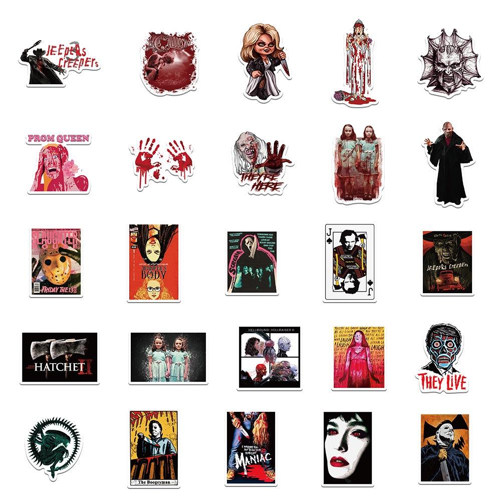50 Pcs Horror Movie Combination Sticker Set Laptop Journal Phone Water Bottle Decoration