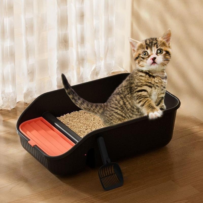 Cats Toilet with Litter Shovel Nonspill High Wall Smoothly Surfaces Litter Box for Kittens Use Easy Cleaning