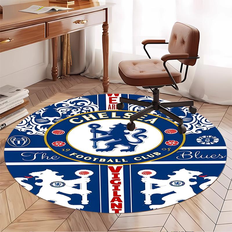 Chelsea F.C Pattern Round Rug, Indoor/Outdoor Mat, for Picnic, Gameroom, Bedroom, Office, Living Room, Home Decor Carpet, Birthday Gift