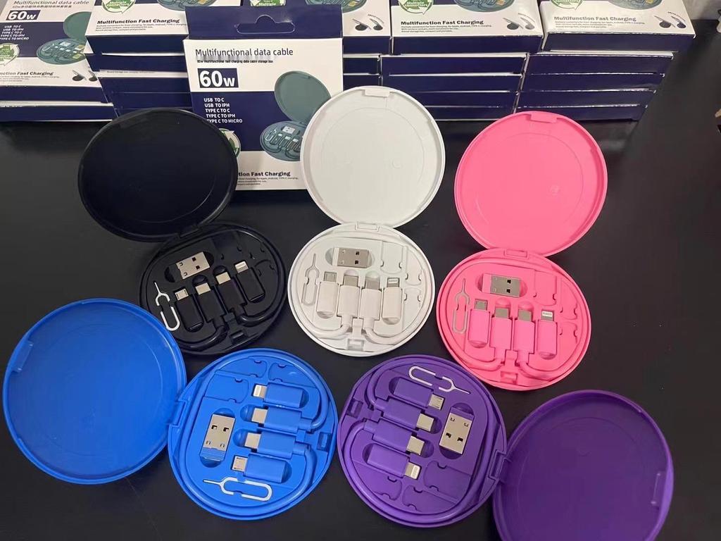 Multifunctional 60W PD Fast Charging Cable & Storage Box with Phone Stand - Portable Travel Set