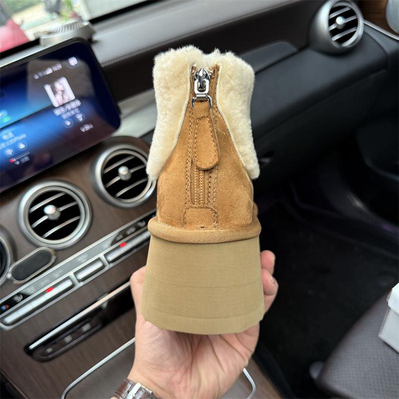 2025 new wool back zipper suede short snow boots women's thick-soled turning wool and velvet thermal shoes non-slip