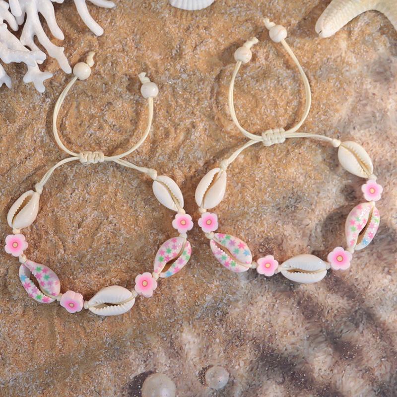 1011 Ocean Resort Wind Starfish Shell Bracelet, Daisy Rainbow Print Hand Rope Tide