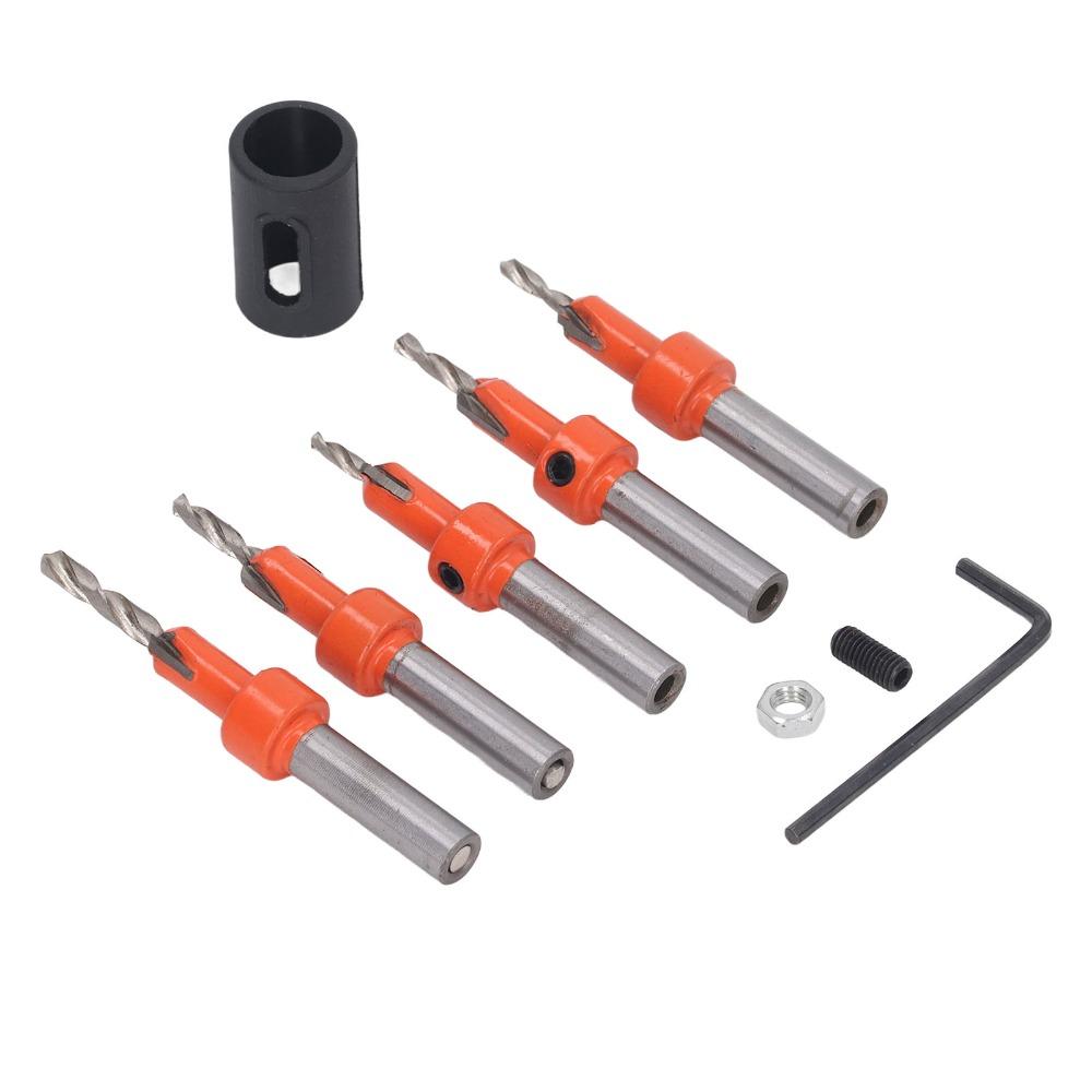 5pcs High Carbon Steel Countersink Drill Bit Set Round Shank Woodworking Drill Bit For Woodworking