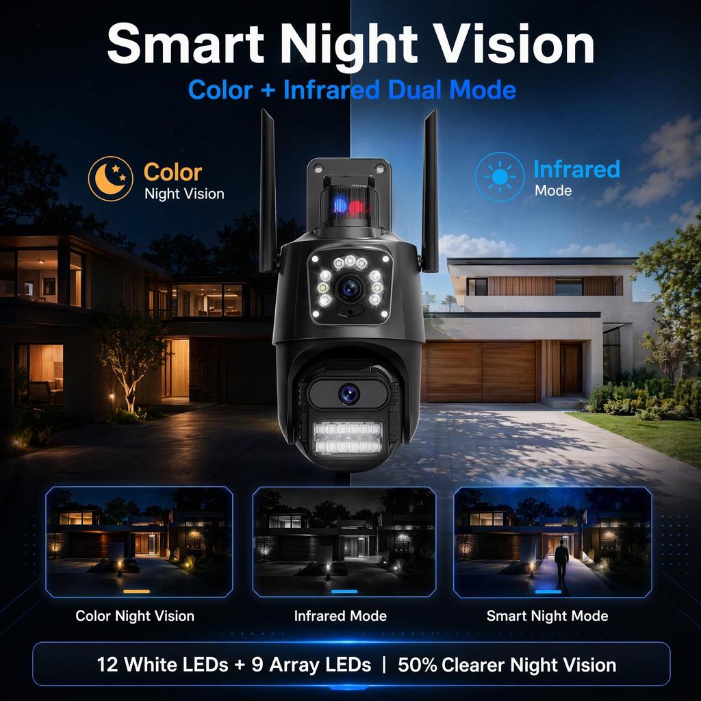 AIOOK 10MP Dual Lens WiFi PTZ Security Camera Outdoor IP66 Waterproof Dual Screen Split View Wireless Camera Auto Tracking 6 Free AI Human Vehicle