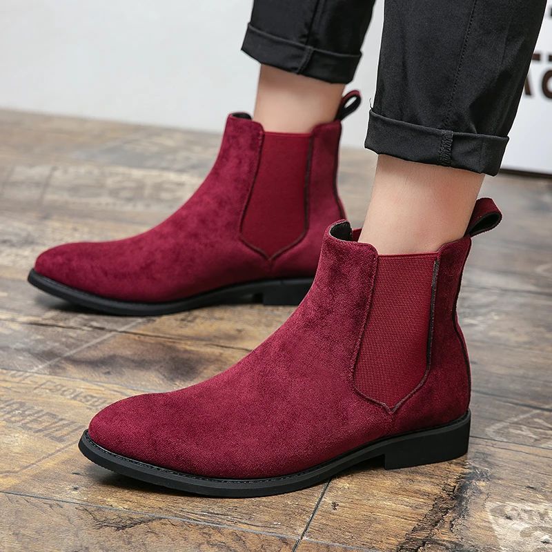 Plus Size 48 Classic Gray Men Chelsea Boots Comfort Suede Leather Shoes Men Dress Shoes Pointed Slip-on Men Black Ankle Boots