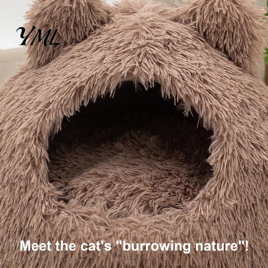 Warm Enclosed Hideaway for Indoor Cats Plush Cat Cave Bed, Hideaway, Fluffy Cozy Soft Pet Tent Burrow Bed Small Dogs Comfortable Nap Mat