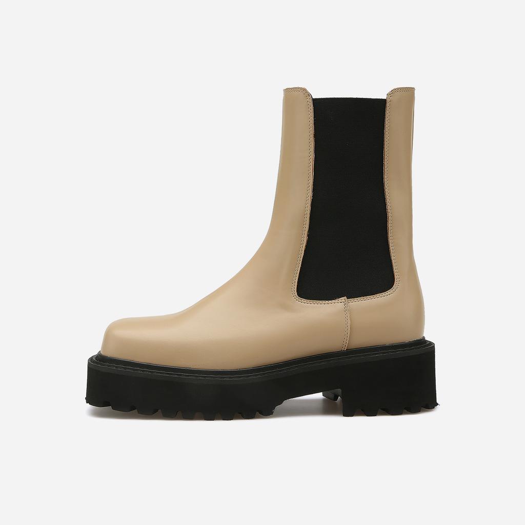 Salt And Chocolate Square Toe Chunky Chelsea Boots 412346010 (5Cm/3 Colors)