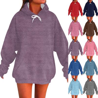 Women's Fashion Casual Long Sleeve Pullover Hooded Solid Color Sweatshirt