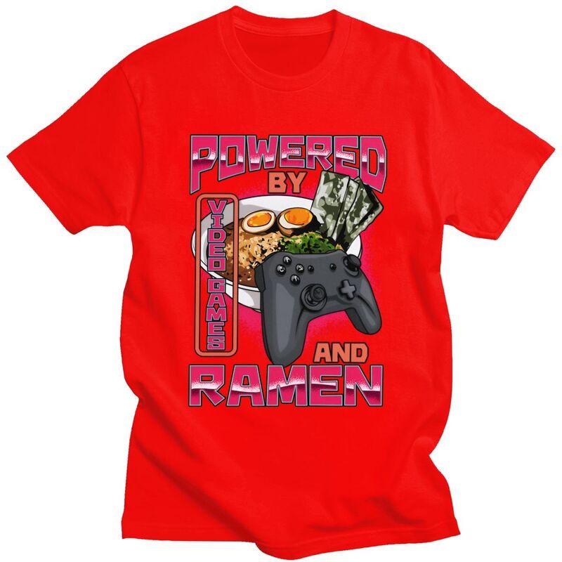 

Trendy Powered By Video Games And Ramen T Shirt Men Short Sleeves Pure Cotton Tshirt Leisure Tee Tops Fashion Tshirt S