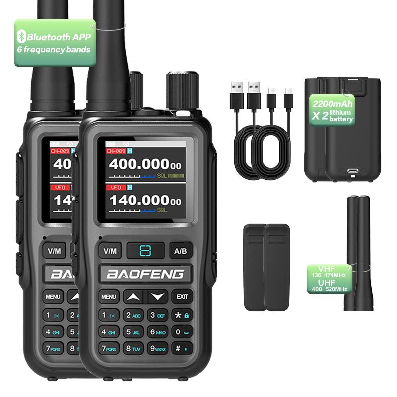Twin Pack Baofeng UV-5R Mini 5W Radios | Bluetooth Channel Sync + NOAA Storm Reports | Type-C Rechargeable for Emergencies