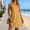 2026 Sommer Strand Locker V-Ausschnitt Ärmellos Baumwolle Leinen Kleid für Damen