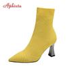 Aphixta Women Winter Autumn Knitted Sock Boots Colorful Eletant High Heel Shoe Stretch Fabric Slip-on Ladies Ankle Boots Size 42