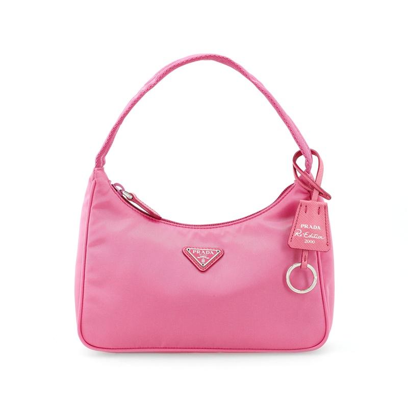 Prada 2000 Triangle Label Nylon Nylon Bag Underarm Bag Handbag Shoulder Bag Women's Begonia Pink Dark Pink